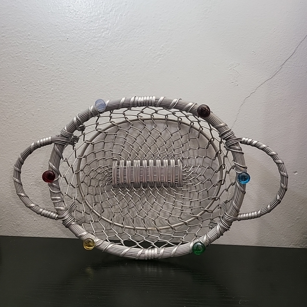Dary Rees Original Metal Wire & Jewels Artistic Large Bread Basket 15" Pre Owned
